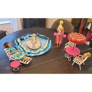 Vintage Barbie Pool Party Set Table Chairs BBQ Lounger Pool Floaties *No Dolls